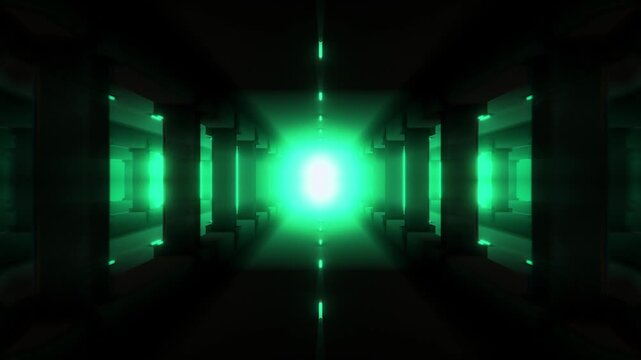 Travelling along a strange alien like subterranean dark tunnel with glowing light on an endless loop.