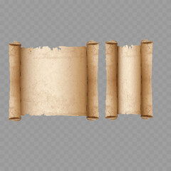 Old Vintage Paper Scroll Mockup. Blank Antique Manuscript Parchment. Vector