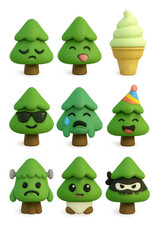 Pine Tree icons collection. Playful Green Character Collection: Trees, Ice Cream, and More