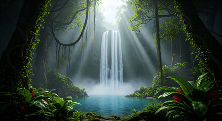 Stunning Waterfall in a Lush Tropical Forest