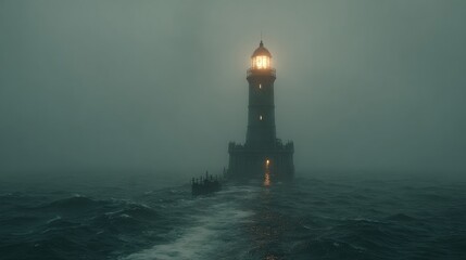 Fototapeta premium Sci-fi tower lighthouse in a neon-lit future port