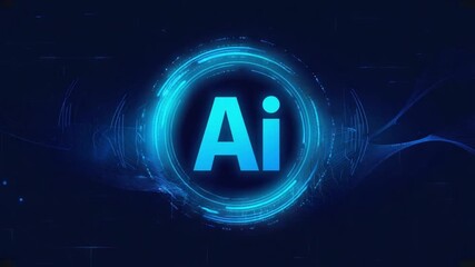 Dynamic glowing AI technology circle pulsates with futuristic digital data streams - Powered by Adobe