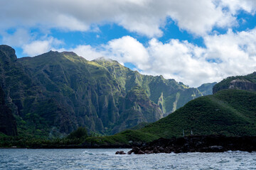 Majestic cliffs of Hakaui Bay, Nuku Hiva, Marquesas Islands, French Polynesia