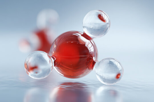 3D molecular structure with red atoms - Powered by Adobe