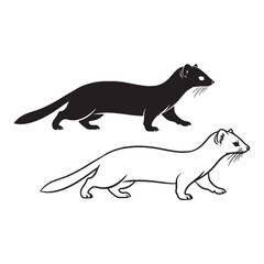 Ermine Figure Pairing - Solitary Spirit - Slender Body - Ermine silhouette - Ermine lineart - Ermine vector - silhouette & lineart of Ermine

