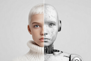 Human Vs ai Robot,AI technology background,abstract futuristic universe cyber network server online,abstract technology