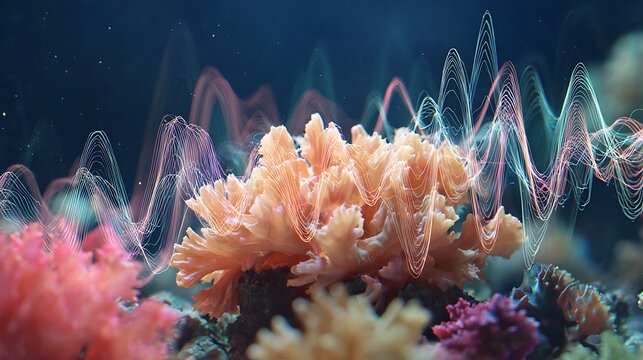 Calm mental health scene with scrolling data lines in soft coral color