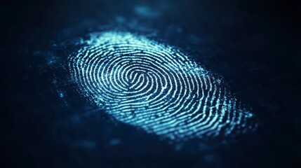Glowing digital fingerprint on dark background.