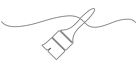 Obraz premium one line art paintbrush vector illustration. line art, one continuous line, simple, hand drawn and sketch style. for icons, symbols, signs or logos. 
