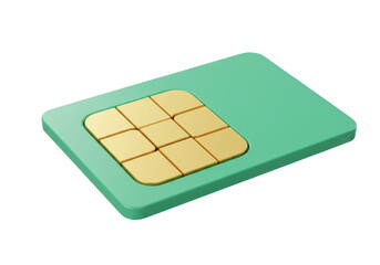 Green sim card isolated on transparent background