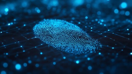 Abstract digital fingerprint on a glowing network.
