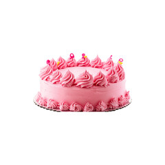 Delicious Pink Frosted Cake with Decorative Topping Isolated on White Background