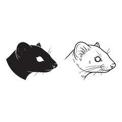 An Ermine Profile - Winter Coat - Weasel Form - Ermine silhouette - Ermine lineart - Ermine vector - silhouette & lineart of Ermine

