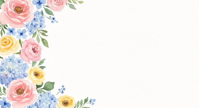 Zarte Pastellblumen leuchten sanft Aquarell Blumenrand feine Blumendetails. AI Generated