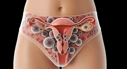 Polycystic Ovary Syndrome: A Visual Depiction of the Female Reproductive System with Cysts, A Medically Accurate Visualization of PCOS Impacting the Female Anatomy