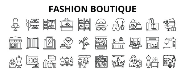 30 Fashion Boutique Line Icons Vector - boutique, fashion, store, style, clothes, mannequin, design