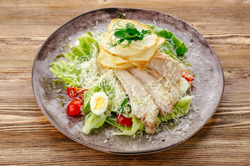 Caesar Salad  Chicken on a Rustic Plate