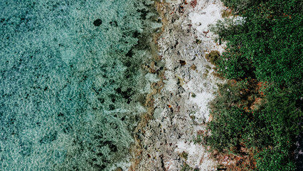 Birdseye view of a crystal clear water beach in Mexico.