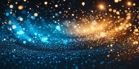 Fototapeta premium Beautiful Abstract Bokeh Background with Glittering Lights in Blue, Gold, and Black for Celebrations