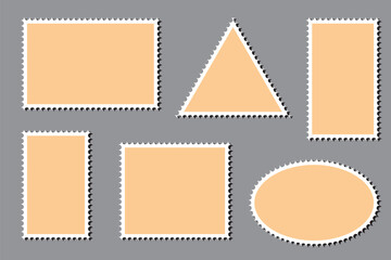 Light Postage Stamps collection. Blank Postage Stamps on gray background. Postage Stamps  . Blank Postage Stamps on isolated background. eps 10