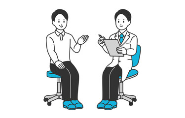 問診する男性医師と中年の男性患者【人物ベクターイラスト素材】