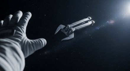 Astronaut's Hand Reaching for a Floating Multi-tool in Deep Space