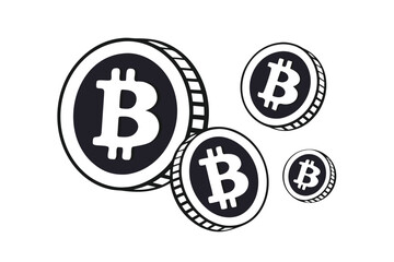 Black and White Vector Bitcoin Coins Illustration
