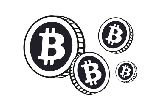 Black and White Vector Bitcoin Coins Illustration
