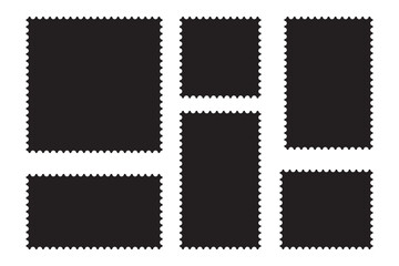 Postage stamp vector icons. .Mockup postage stamps. Blank postage stamp borders templates. Vintage postage stamp frame with square edges and postal design. 