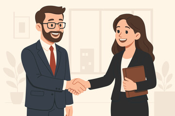 Business handshake deal agreement partnership. Businessman businesswoman cooperation success meeting. Professional corporate teamwork collaboration vector illustration