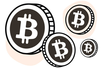 Clean Vector Bitcoin Coins with Beige Background
