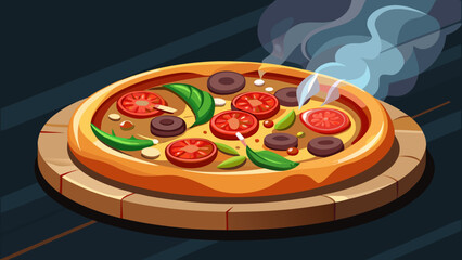Hot Pizza with Toppings – Flat Vector Illustration