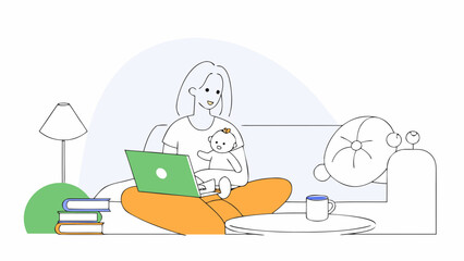 Mother Working with Baby – Work from Home Concept