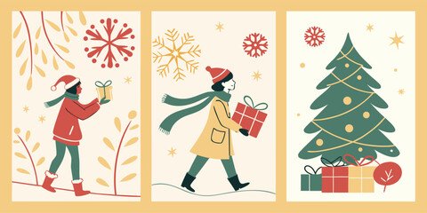Fototapeta premium Christmas and New Year Greeting Cards. Vector illustration concepts for background, greeting card, party invitation card, website banner, social media banner, marketing materia