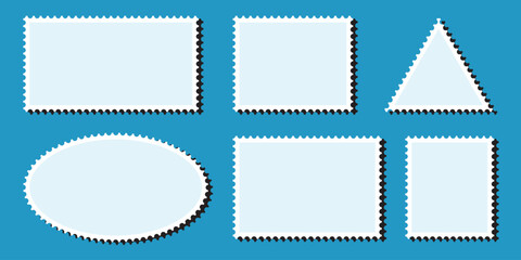 Post stamp frames and borders. Rectangle template for mail, postcard, letter, note. Jagged wavy edge forms. Post stamps collection. eps 10