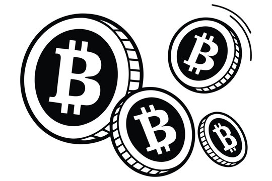 Floating Bitcoin Coins &ndash; Monochrome Vector Style