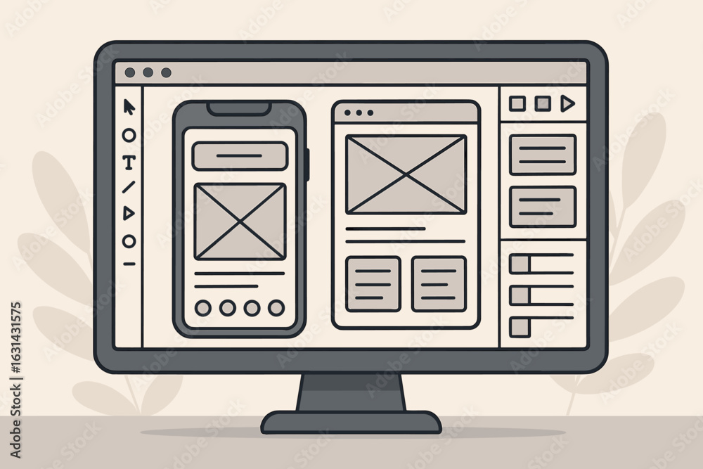 Wall mural ux ui mobile app design prototype wireframe software interface development. computer screen web desi