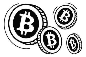 Floating Bitcoin Coins – Monochrome Vector Style