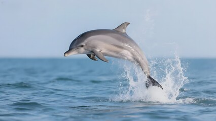 Fototapeta premium Dolphin leaping gracefully out of the ocean waters