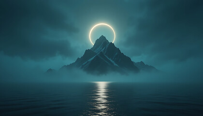 Obraz premium Mysterious Mountain Peak with Celestial Ring: Ethereal Landscape