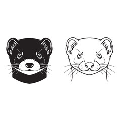 The Ferret Head - Iconic Look - Focused Gaze - Ferret silhouette - Ferret lineart - Ferret vector - silhouette & lineart of Ferret

