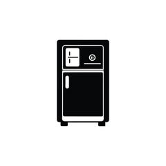 Black and white illustration of a refrigerator isolated on a white background