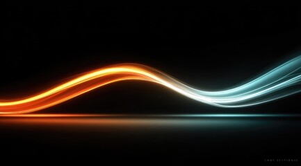 Abstract flowing light streaks, orange and blue, dark background