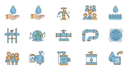 Global water sustainability icon set flat vector