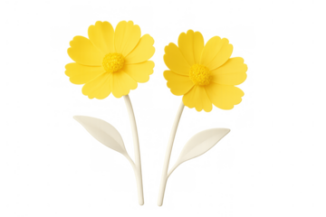 Yellow cosmos flowers blossoming, delicate petals unfolding digitally against translucent backdrop, revealing intricate botanical details