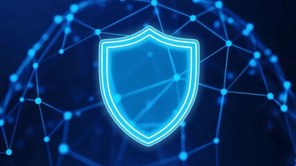 Dynamic digital shield glowing brightly against interconnected blue network nodes, symbolizing advanced cybersecurity and data protection for modern businesses. - Powered by Adobe