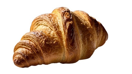 Close-up of a golden-brown croissant against a black background.