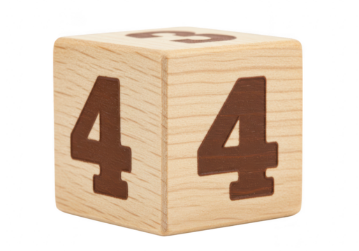 Wooden block with number four isolated on transparent background - Powered by Adobe
