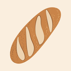 Fresh bread loaf, ideal for bakery menus, food illustrations, or recipe designs.