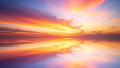 Obraz premium Fiery Sunset Sky Reflections with Vibrant Clouds Calm Water, and Natures Beauty.